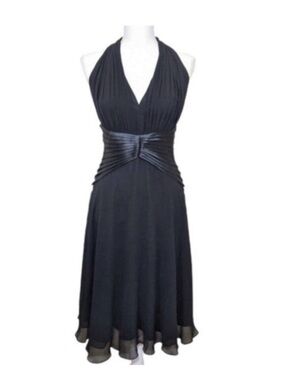 Tadashi Shoji Black silk Halter Dress with Pleated Waist